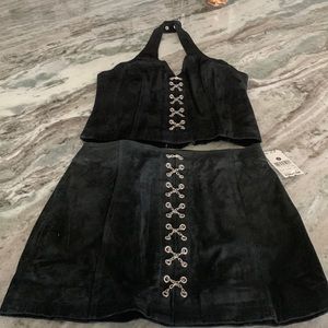 NWT Suede mini skirt and corset top